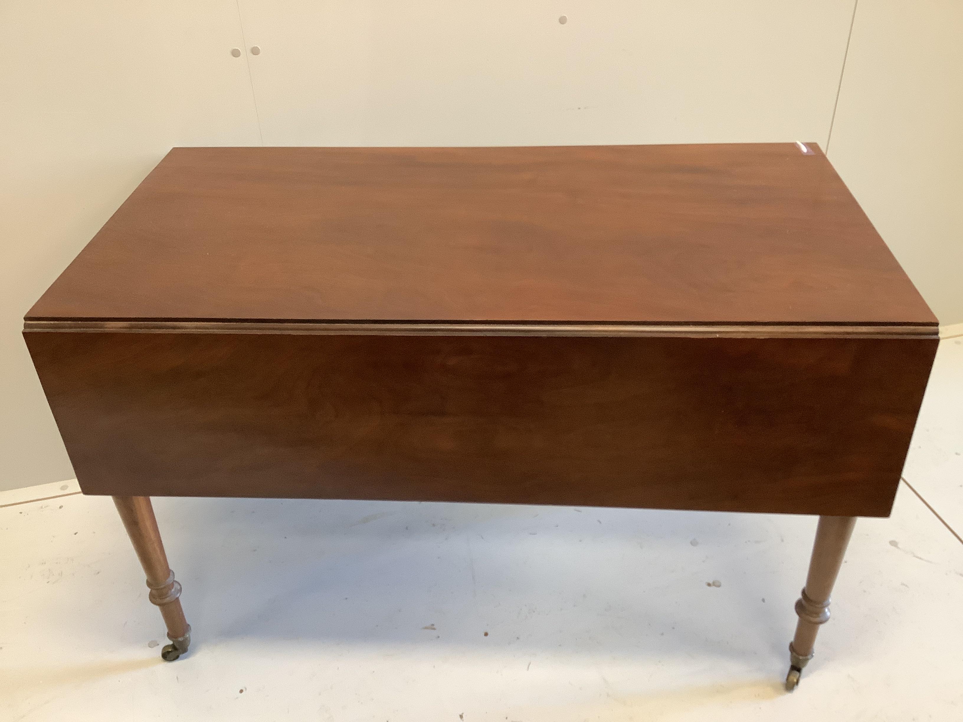 An early Victorian mahogany Pembroke table, width 114cm, depth 59cm, height 74cm together with a Victorian mahogany spoonback nursing chair